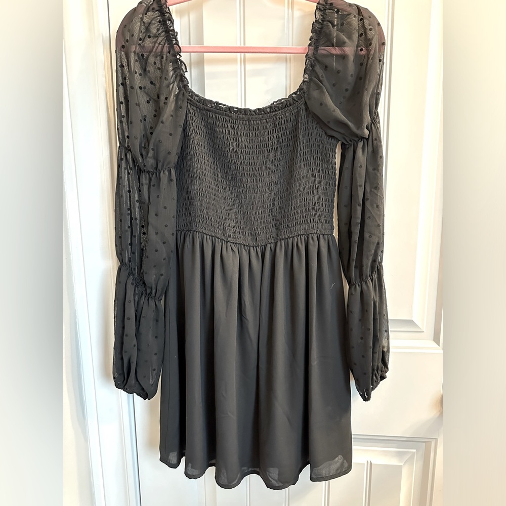 Black Mesh Long Sleeve Dress